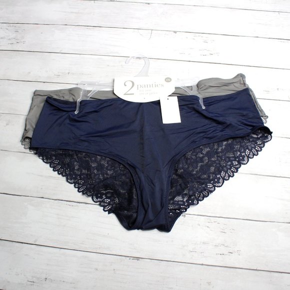 Rene Rofe Women's Lace Panties Set Plus Size 2X Navy Blue Gray - Picture 3 of 12